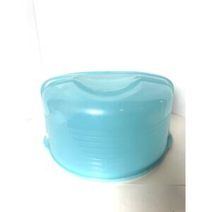 Vintage Teal Blue Tupperware Round Cake Taker Carrier w/Lid 12inch Rare Color